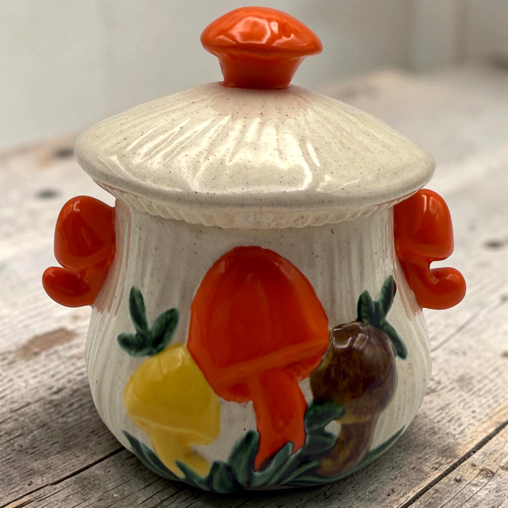 Vintage Arnels Mushroom Sugar Bowl with Lid Ceramic Canister 1970s Whimsy MCM 5"